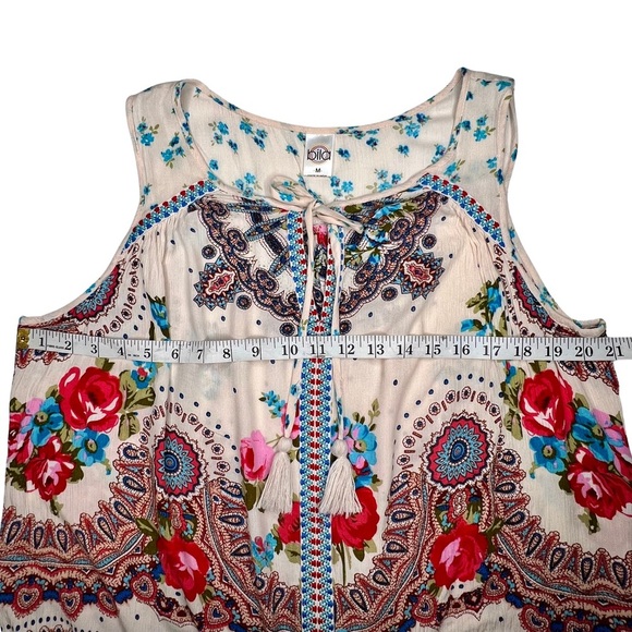 Bila Tank Top Jessica Sleeveless Tie Neck Blouse Bohemian Floral Cream Medium M - Picture 6 of 17